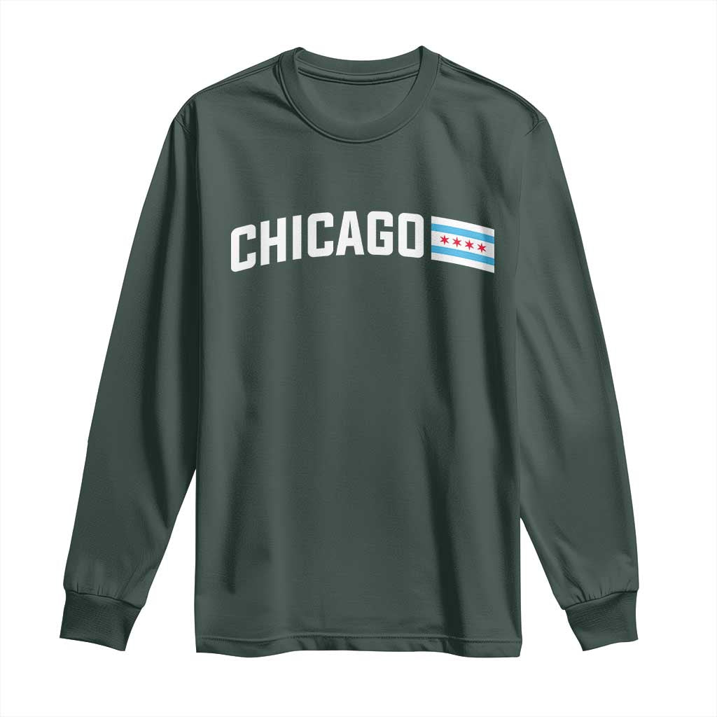 Sweet Chicago Flag Red Six Pointed Stars Long Sleeve Shirt TS14 Dark Forest Green Print Your Wear