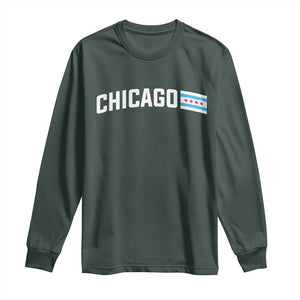 Sweet Chicago Flag Red Six Pointed Stars Long Sleeve Shirt TS14 Dark Forest Green Print Your Wear