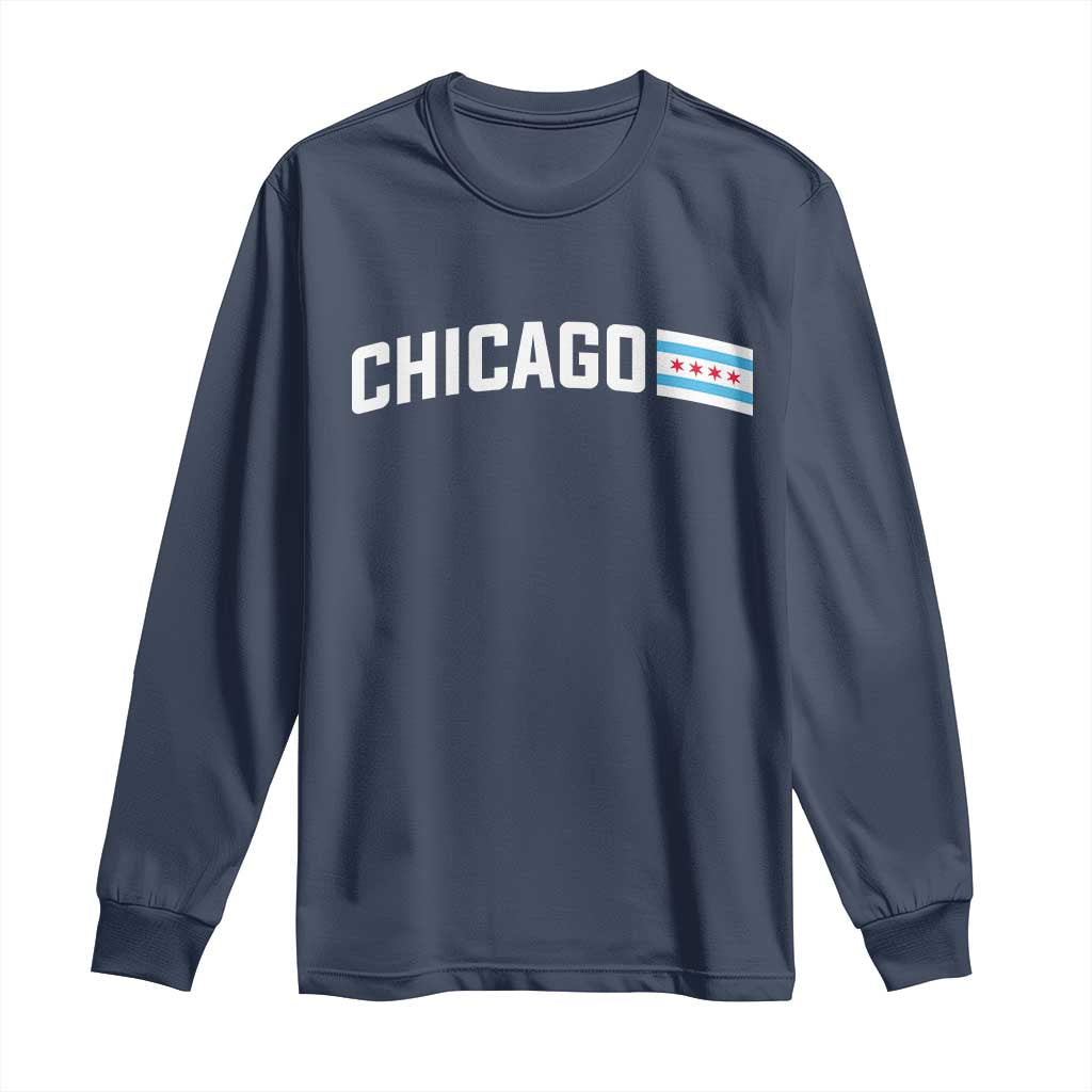 Sweet Chicago Flag Red Six Pointed Stars Long Sleeve Shirt TS14 Navy Print Your Wear