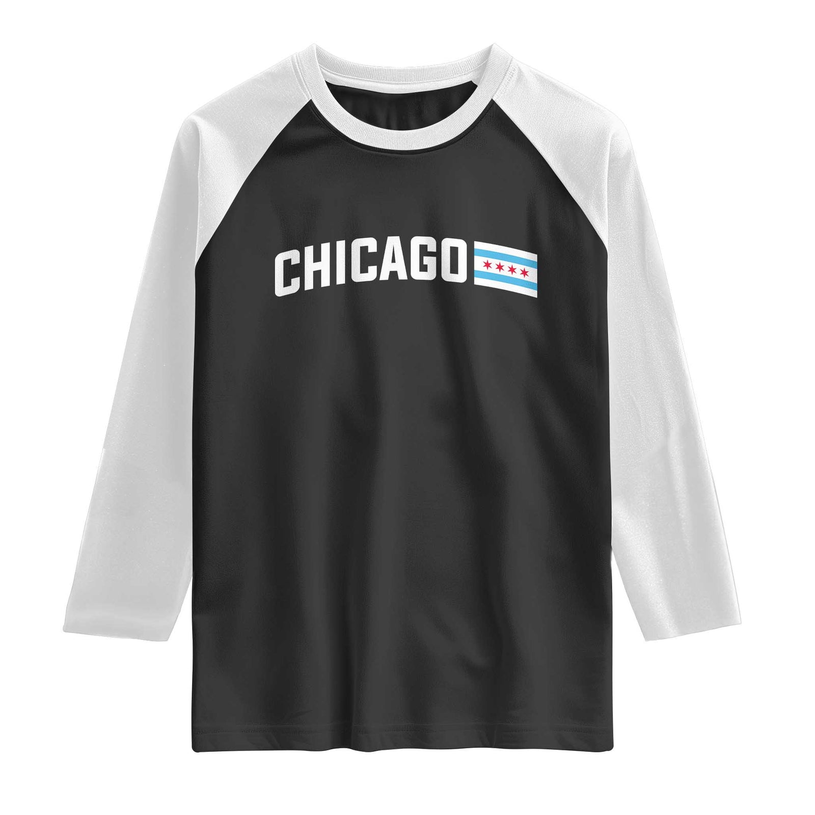 Sweet Chicago Flag Red Six Pointed Stars Raglan Shirt TS14 Black White Print Your Wear
