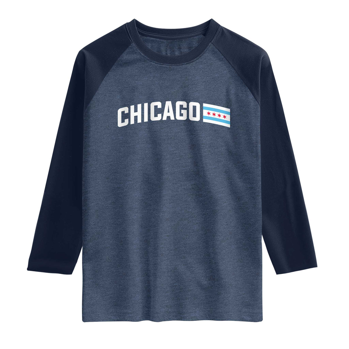 Sweet Chicago Flag Red Six Pointed Stars Raglan Shirt TS14 Heather Denim Navy Print Your Wear