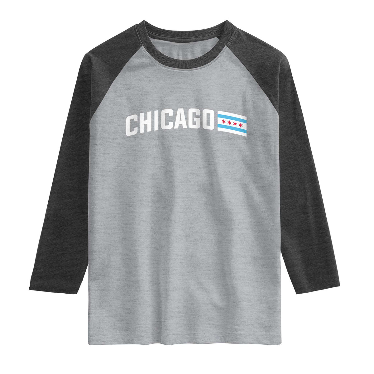 Sweet Chicago Flag Red Six Pointed Stars Raglan Shirt TS14 Heather Gray Heather Charcoal Print Your Wear