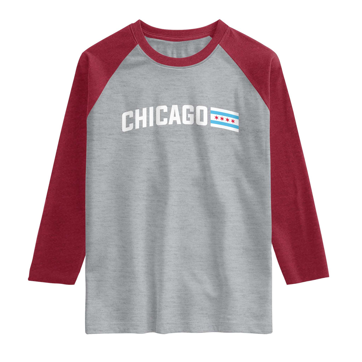 Sweet Chicago Flag Red Six Pointed Stars Raglan Shirt TS14 Heather Gray Heather Red Print Your Wear