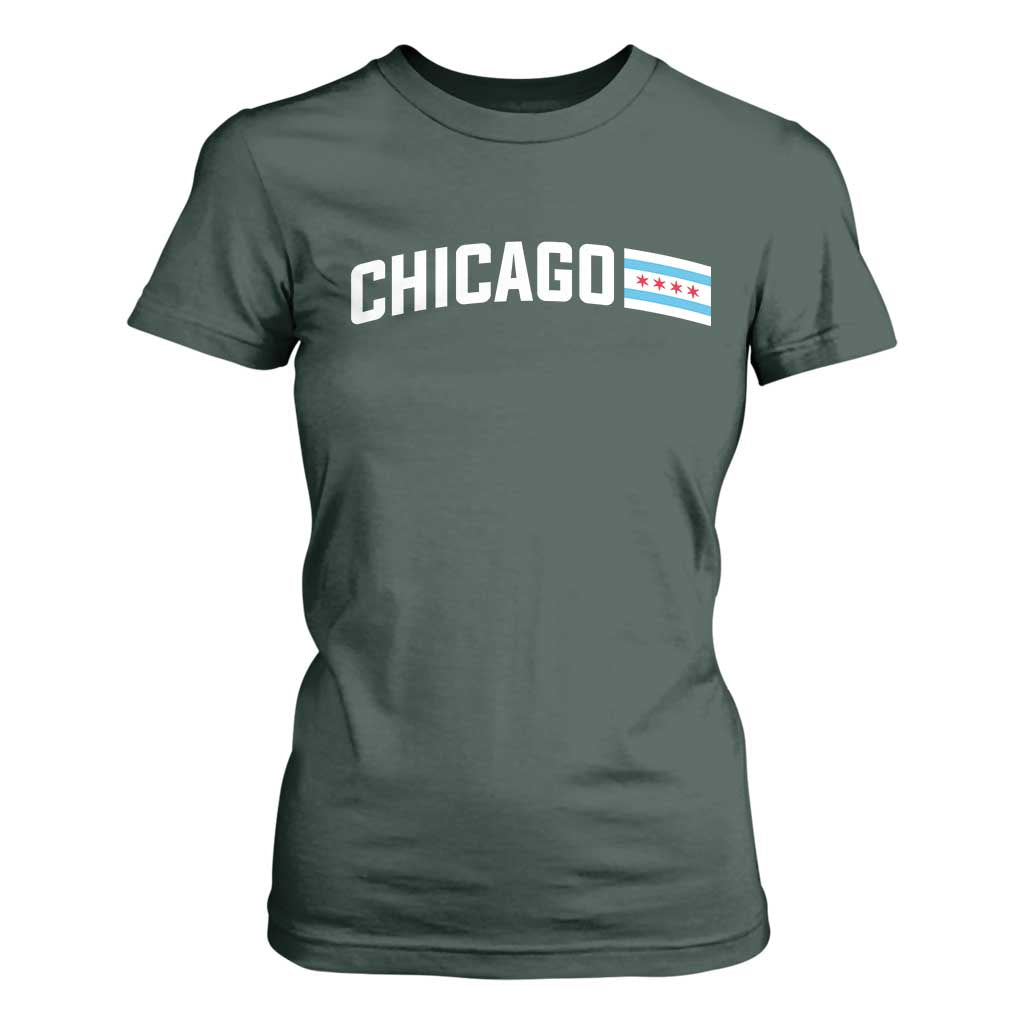 Sweet Chicago Flag Red Six Pointed Stars T Shirt For Women TS14 Dark Forest Green Print Your Wear