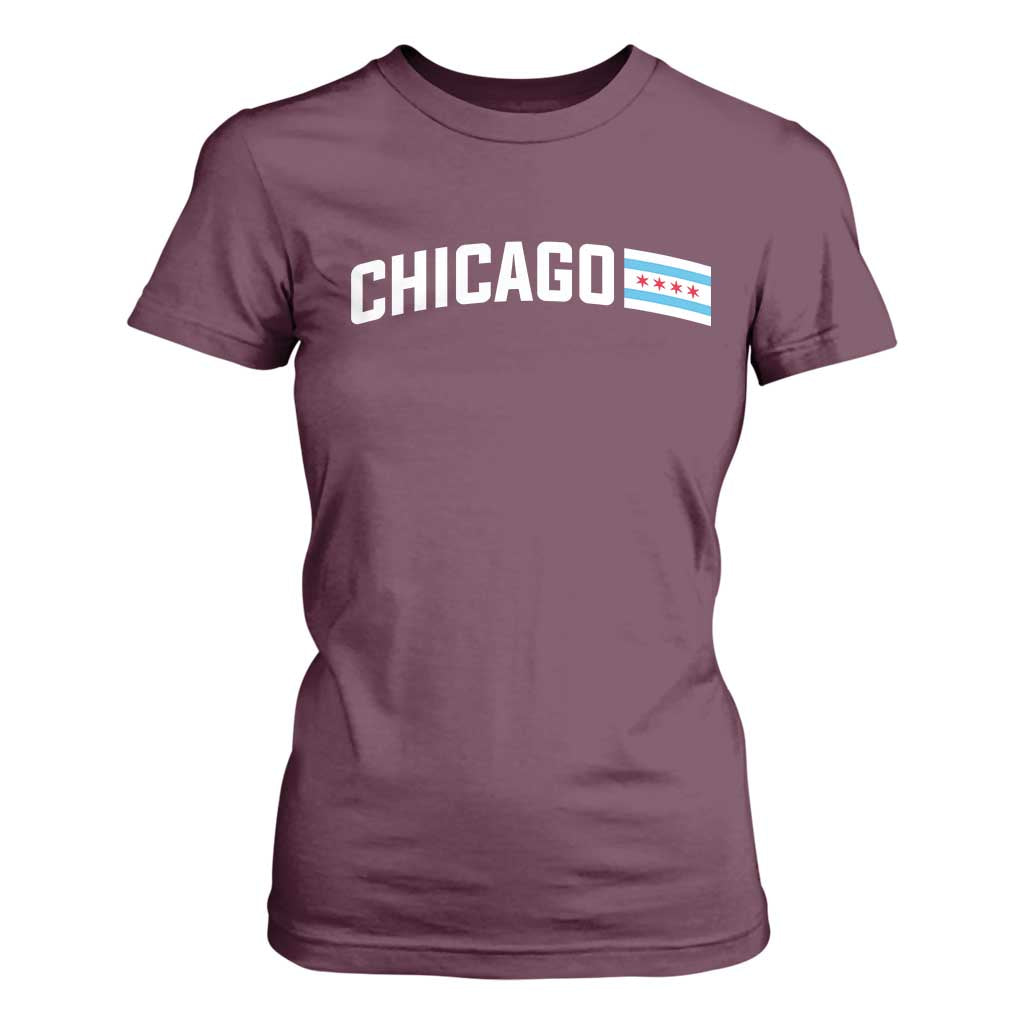 Sweet Chicago Flag Red Six Pointed Stars T Shirt For Women TS14 Maroon Print Your Wear