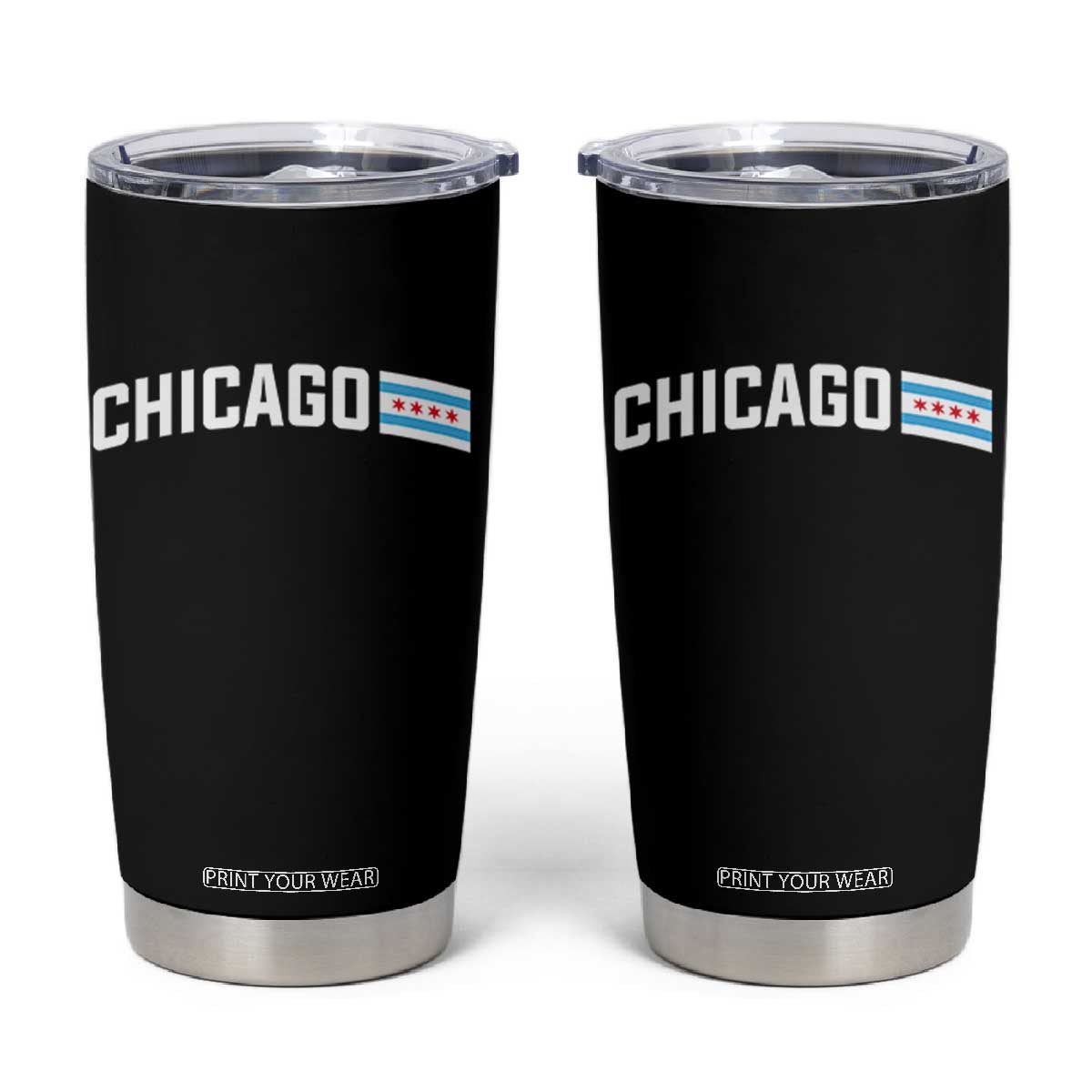 Sweet Chicago Flag Red Six Pointed Stars Tumbler Cup TS14 Black Print Your Wear