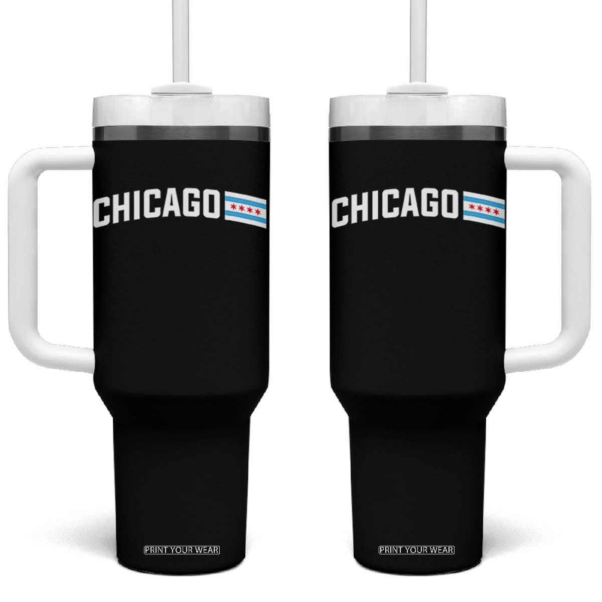 Sweet Chicago Flag Red Six Pointed Stars Tumbler With Handle TS14 One Size: 40 oz Black Print Your Wear