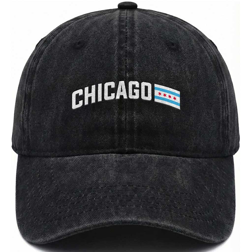 Sweet Chicago Flag Red Six Pointed Stars Washed Cotton Baseball Cap TS14 Print Your Wear