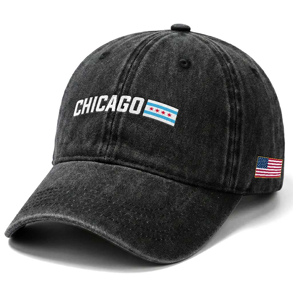 Sweet Chicago Flag Red Six Pointed Stars Washed Cotton Baseball Cap TS14 Print Your Wear