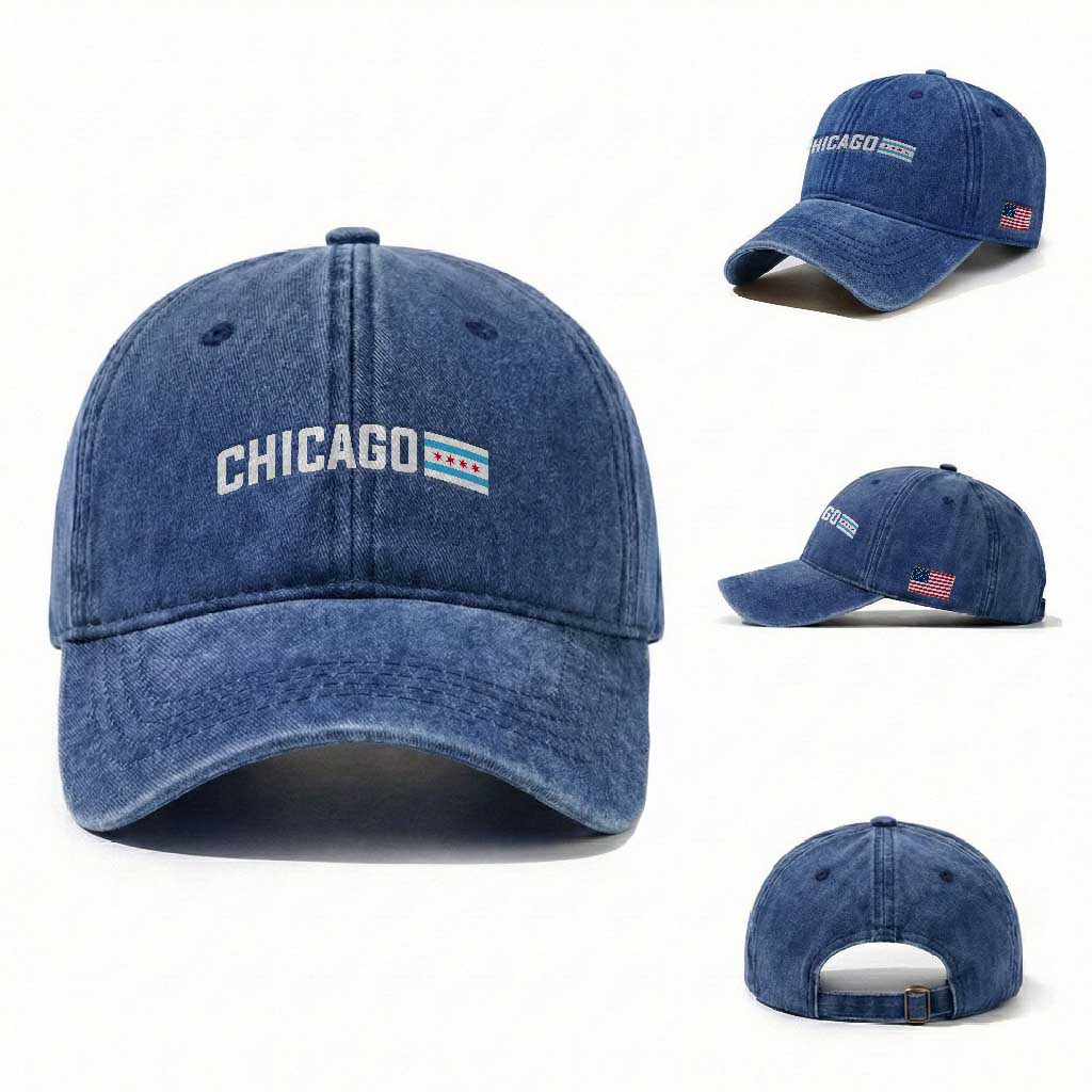 Sweet Chicago Flag Red Six Pointed Stars Washed Cotton Baseball Cap TS14 Washed Cap Universal Fit Royal Blue Print Your Wear