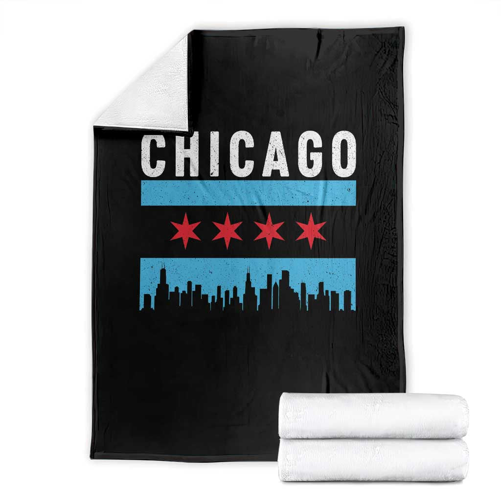 Vintage Chicago City Skyline Flag Throw Blanket TS14 Black Print Your Wear