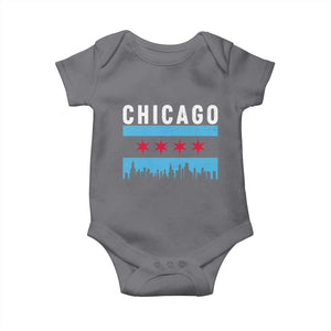 Vintage Chicago City Skyline Flag Baby Onesie TS14 Charcoal Print Your Wear