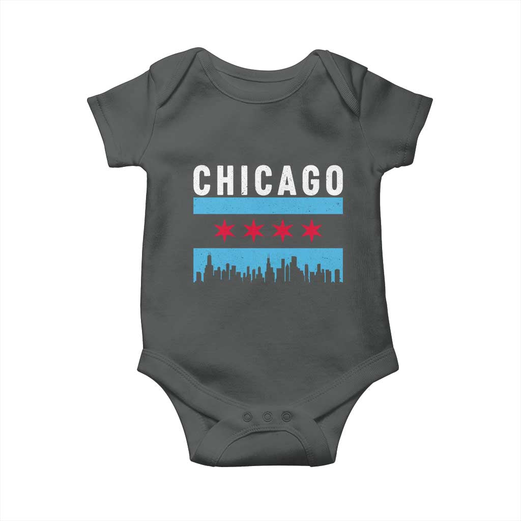 Vintage Chicago City Skyline Flag Baby Onesie TS14 Dark Heather Print Your Wear
