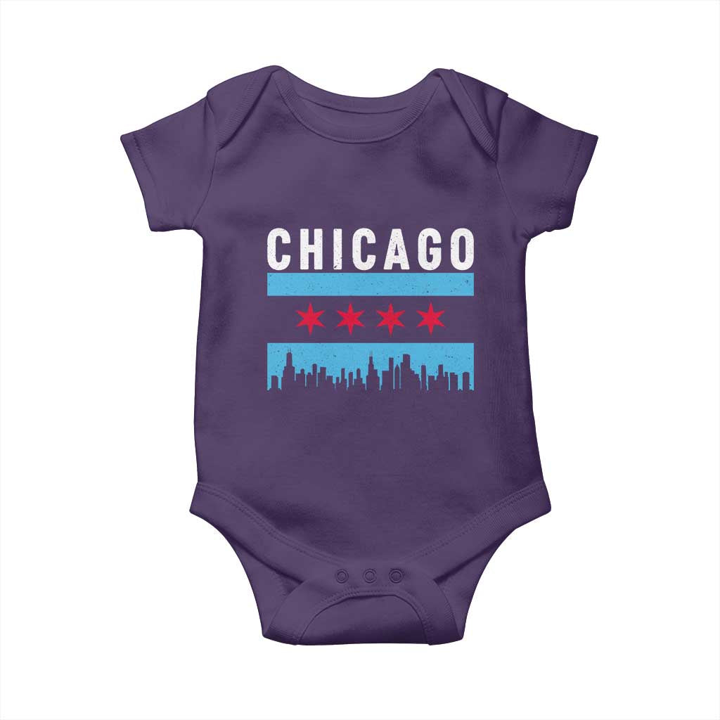 Vintage Chicago City Skyline Flag Baby Onesie TS14 Purple Print Your Wear
