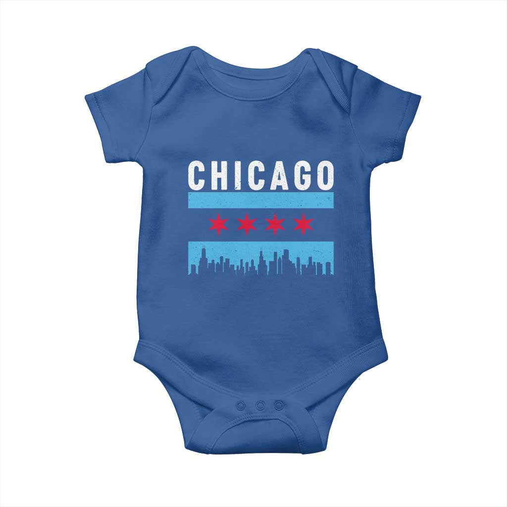 Vintage Chicago City Skyline Flag Baby Onesie TS14 Royal Blue Print Your Wear