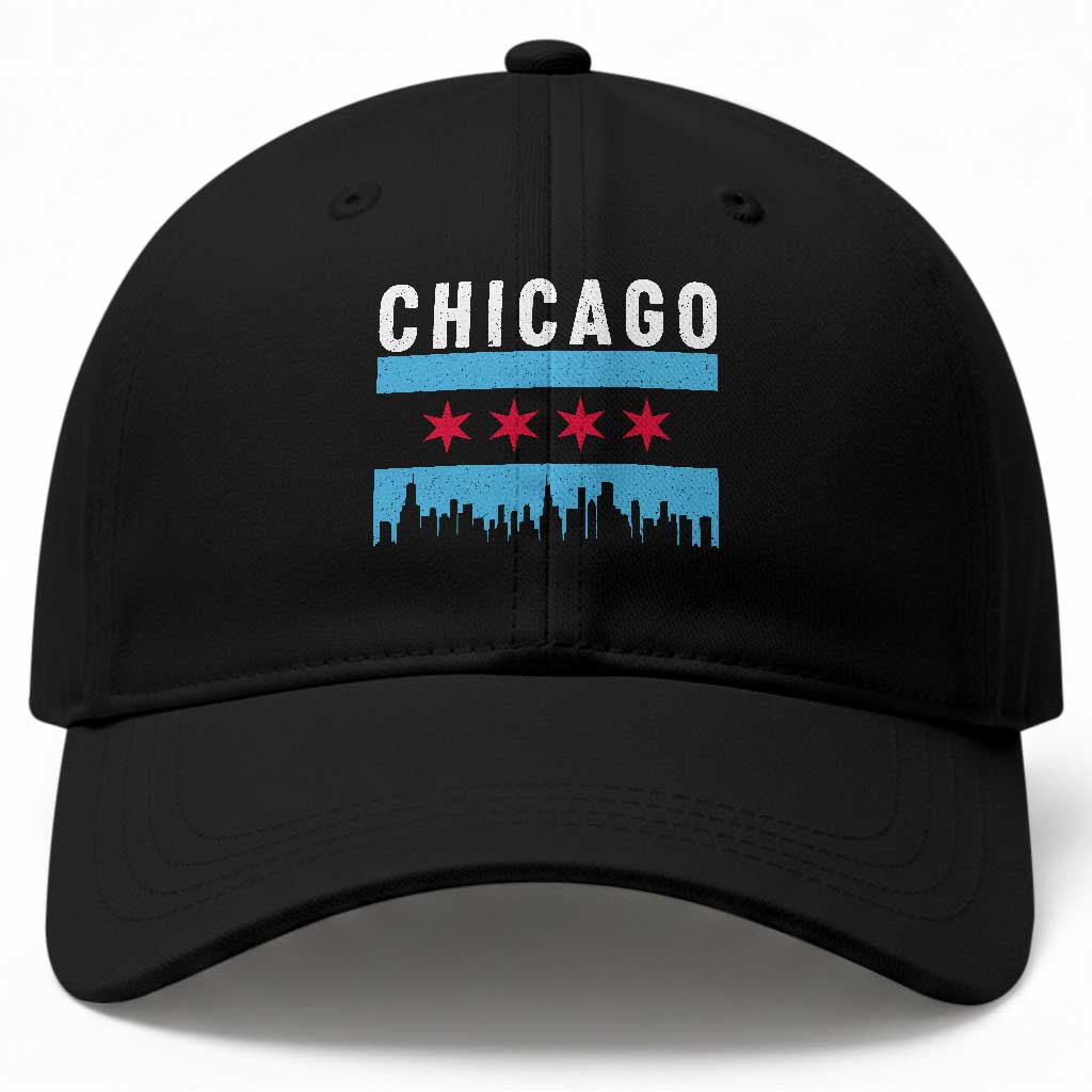 Vintage Chicago City Skyline Flag Baseball Cap TS14 Print Your Wear