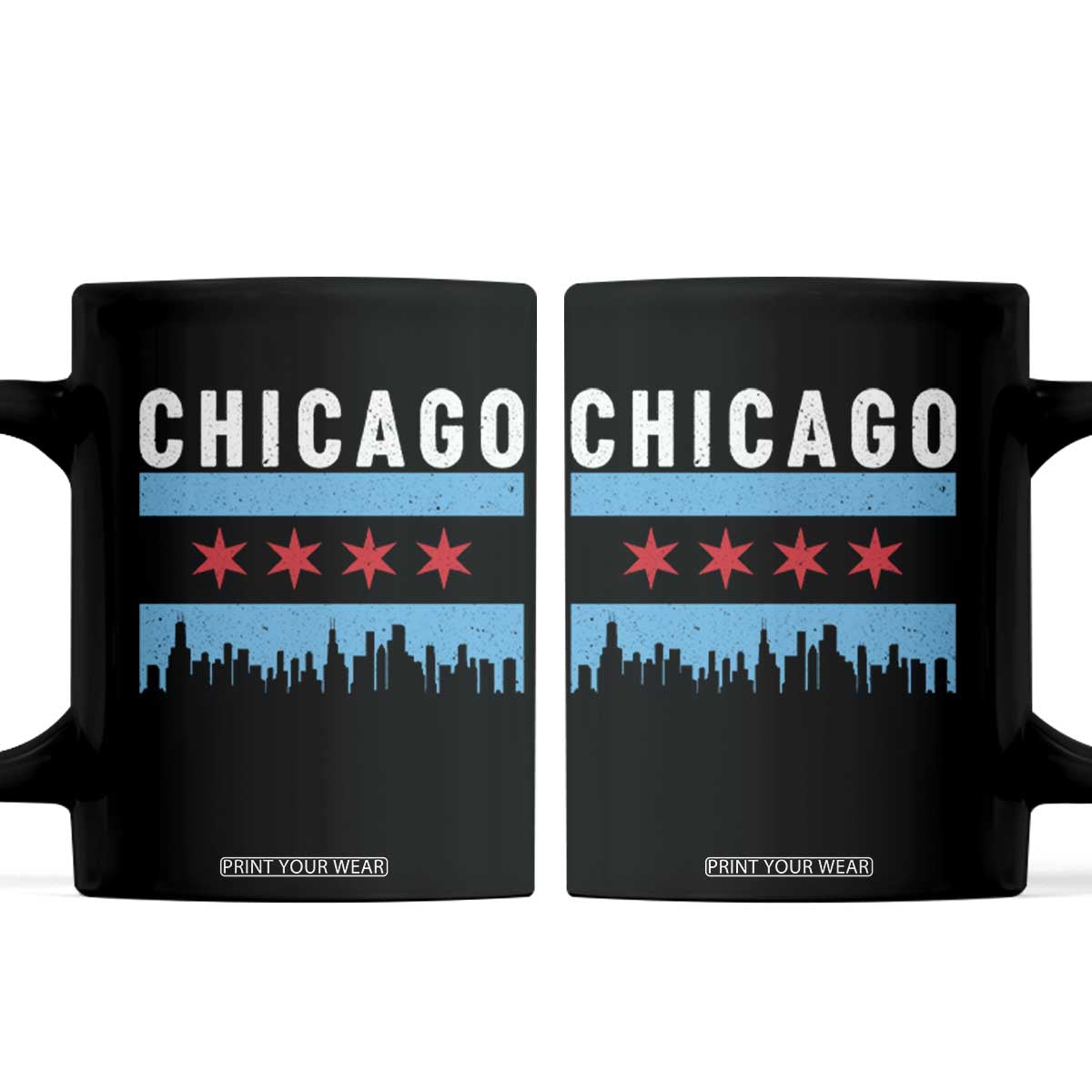 Vintage Chicago City Skyline Flag Coffee Mug TS14 Black Print Your Wear