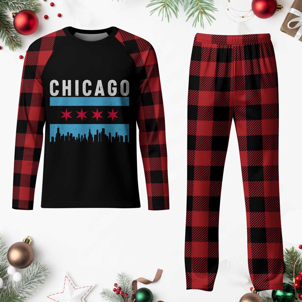 Vintage Chicago City Skyline Flag Plaid Pajama Set TS14 Buffalo Plaid Print Your Wear