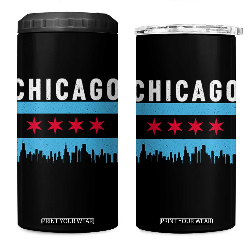 Vintage Chicago City Skyline Flag 4 in 1 Can Cooler Tumbler TS14 One Size: 16 oz Black Print Your Wear