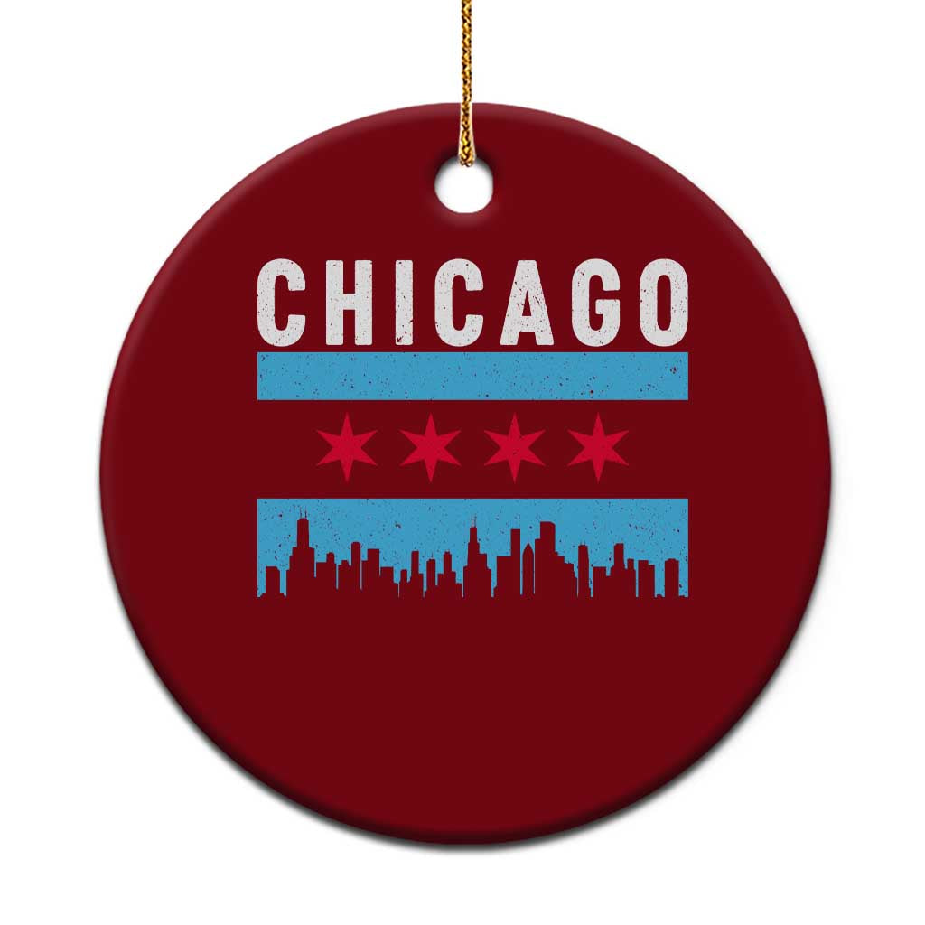 Vintage Chicago City Skyline Flag Ceramic Ornament TS14 1pc Red Print Your Wear
