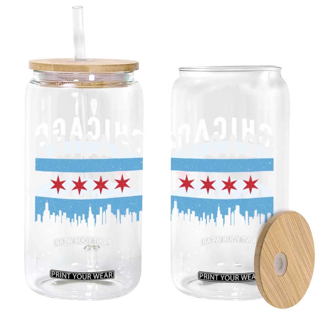 Vintage Chicago City Skyline Flag Glass Can TS14 Print Your Wear