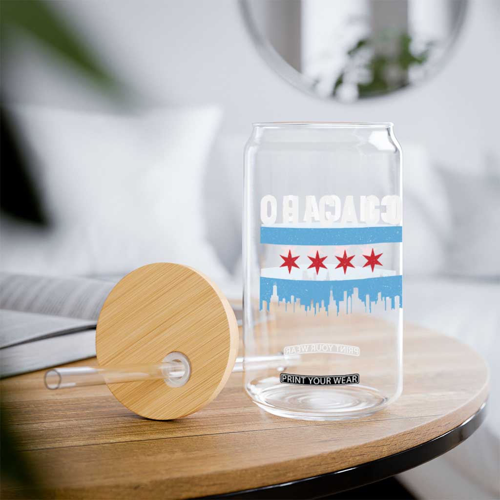Vintage Chicago City Skyline Flag Glass Can TS14 Print Your Wear