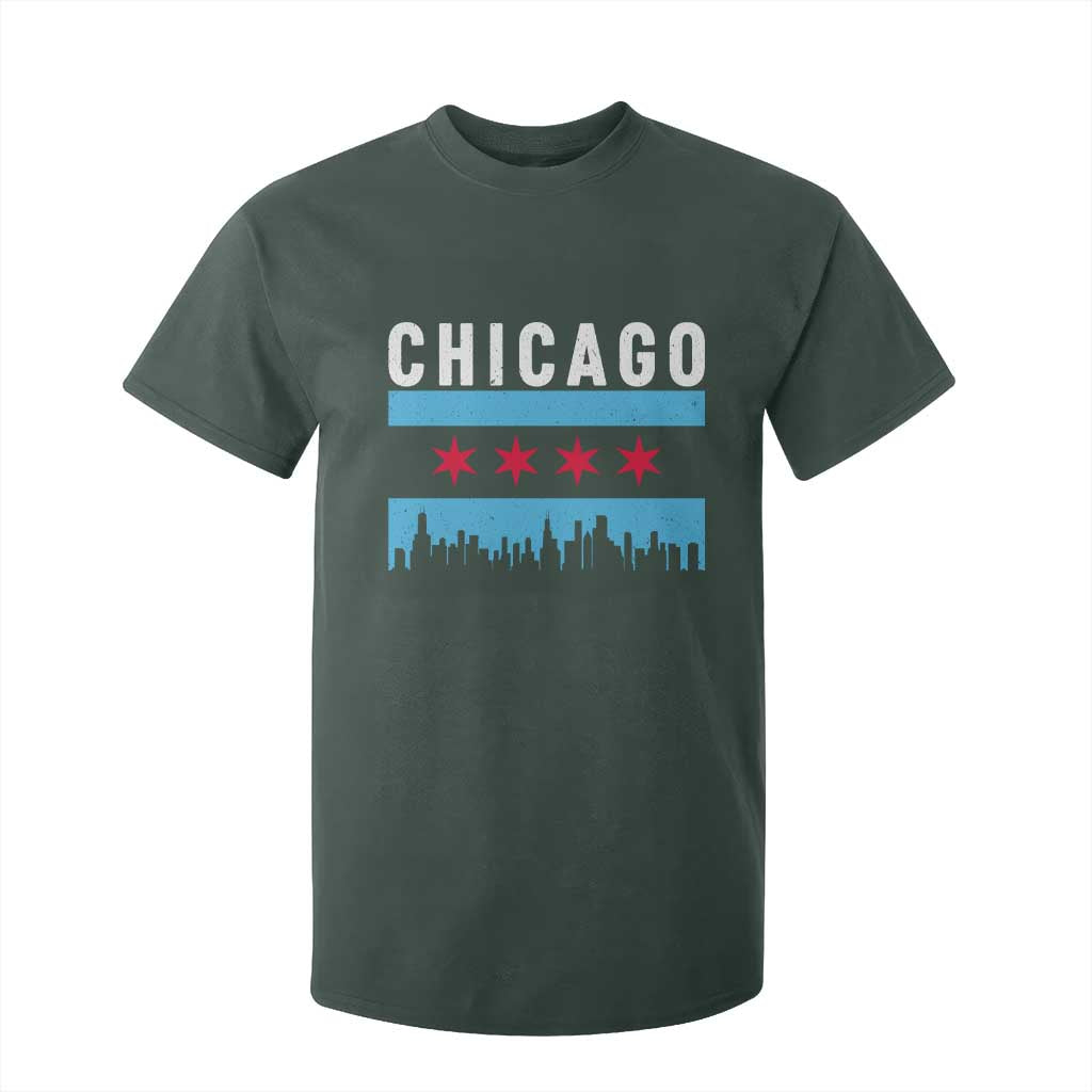 Vintage Chicago City Skyline Flag T Shirt For Kid TS14 Dark Forest Green Print Your Wear
