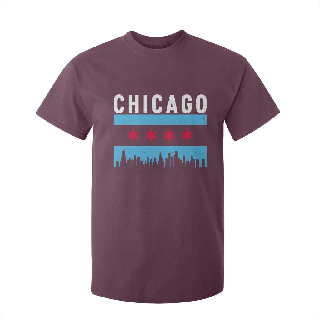 Vintage Chicago City Skyline Flag T Shirt For Kid TS14 Maroon Print Your Wear