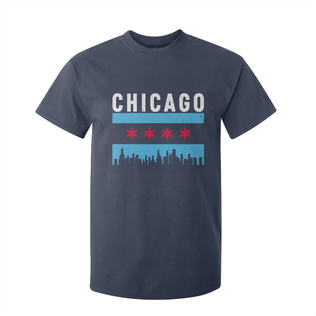 Vintage Chicago City Skyline Flag T Shirt For Kid TS14 Navy Print Your Wear