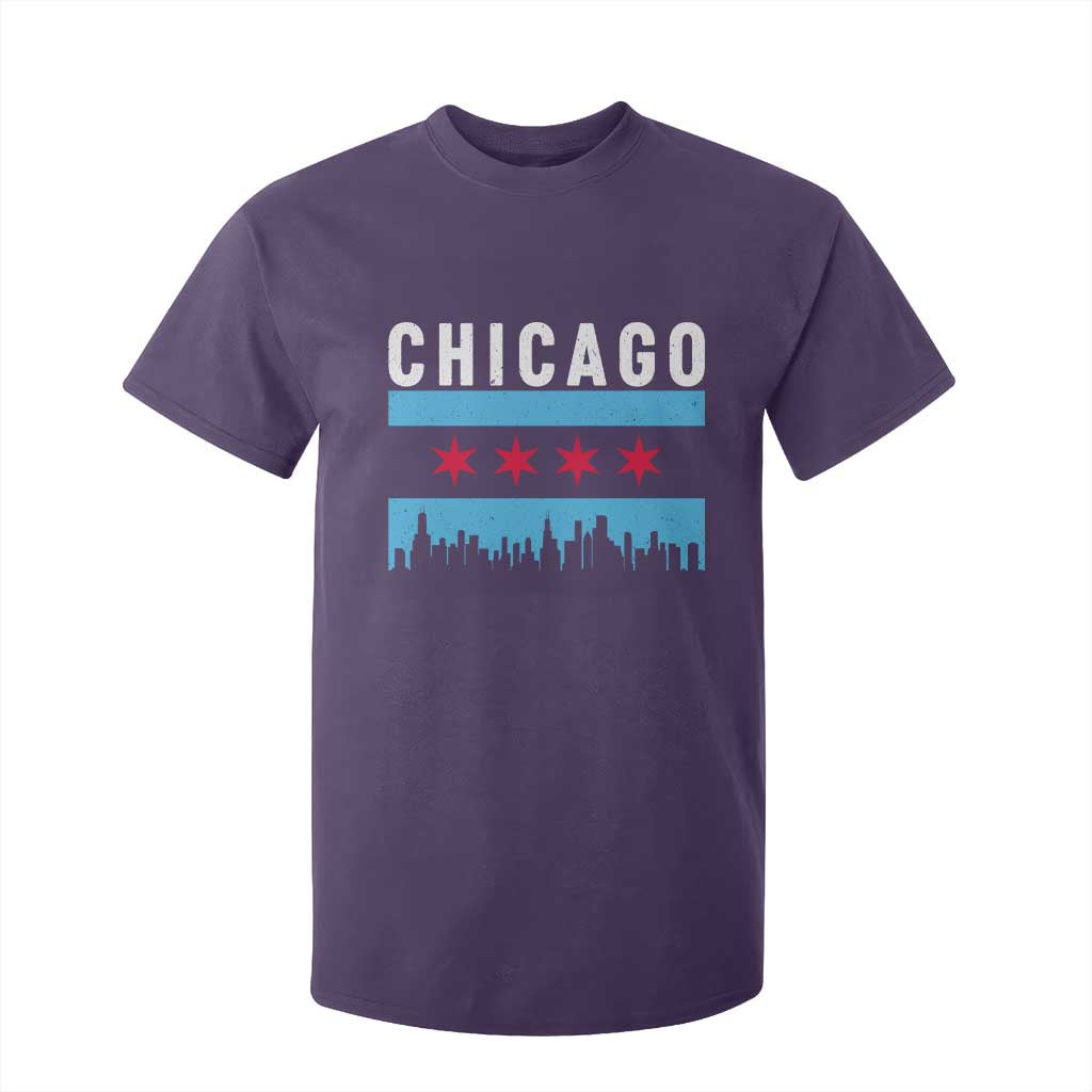 Vintage Chicago City Skyline Flag T Shirt For Kid TS14 Purple Print Your Wear