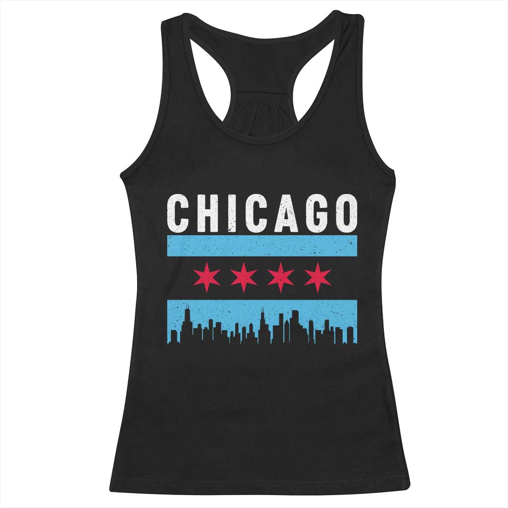Vintage Chicago City Skyline Flag Racerback Tank Top TS14 Black Print Your Wear
