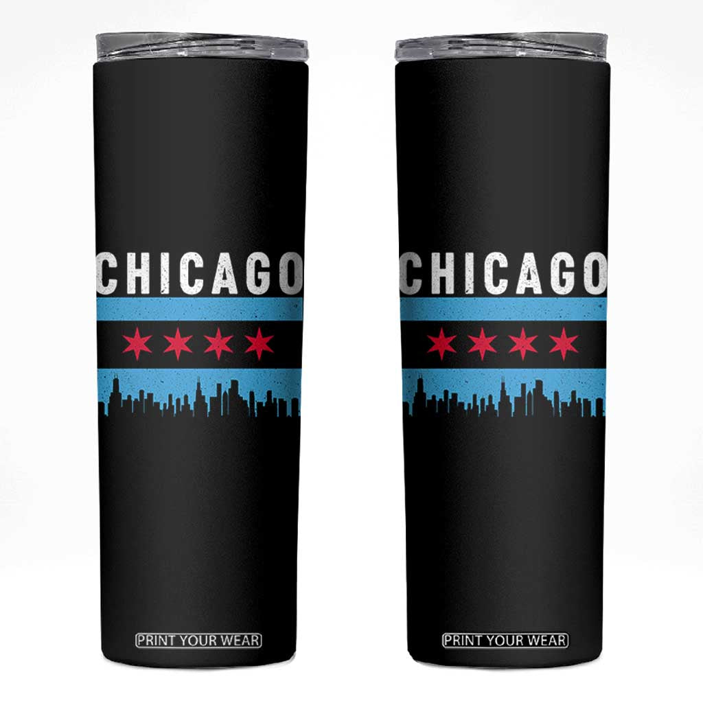 Vintage Chicago City Skyline Flag Skinny Tumbler TS14 Black Print Your Wear