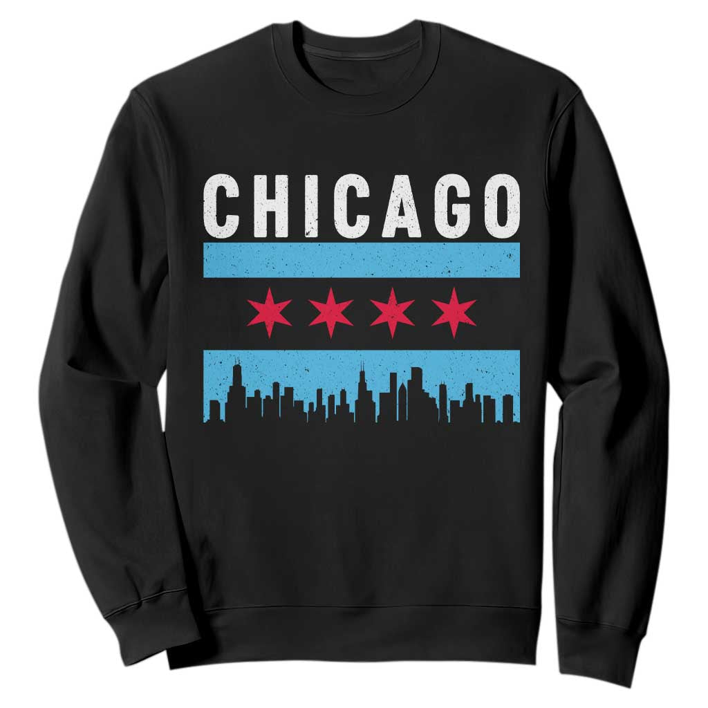 Vintage Chicago City Skyline Flag Sweatshirt TS14 Black Print Your Wear