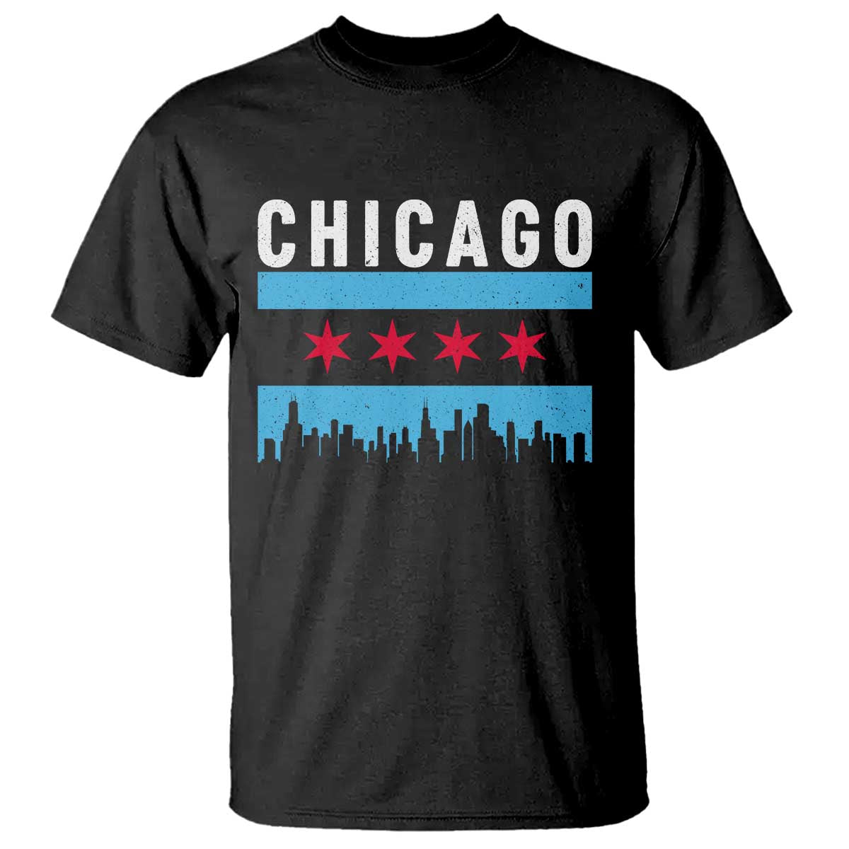 Vintage Chicago City Skyline Flag T Shirt TS14 Black Print Your Wear