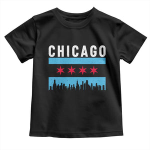 Vintage Chicago City Skyline Flag Toddler T Shirt TS14 Black Print Your Wear
