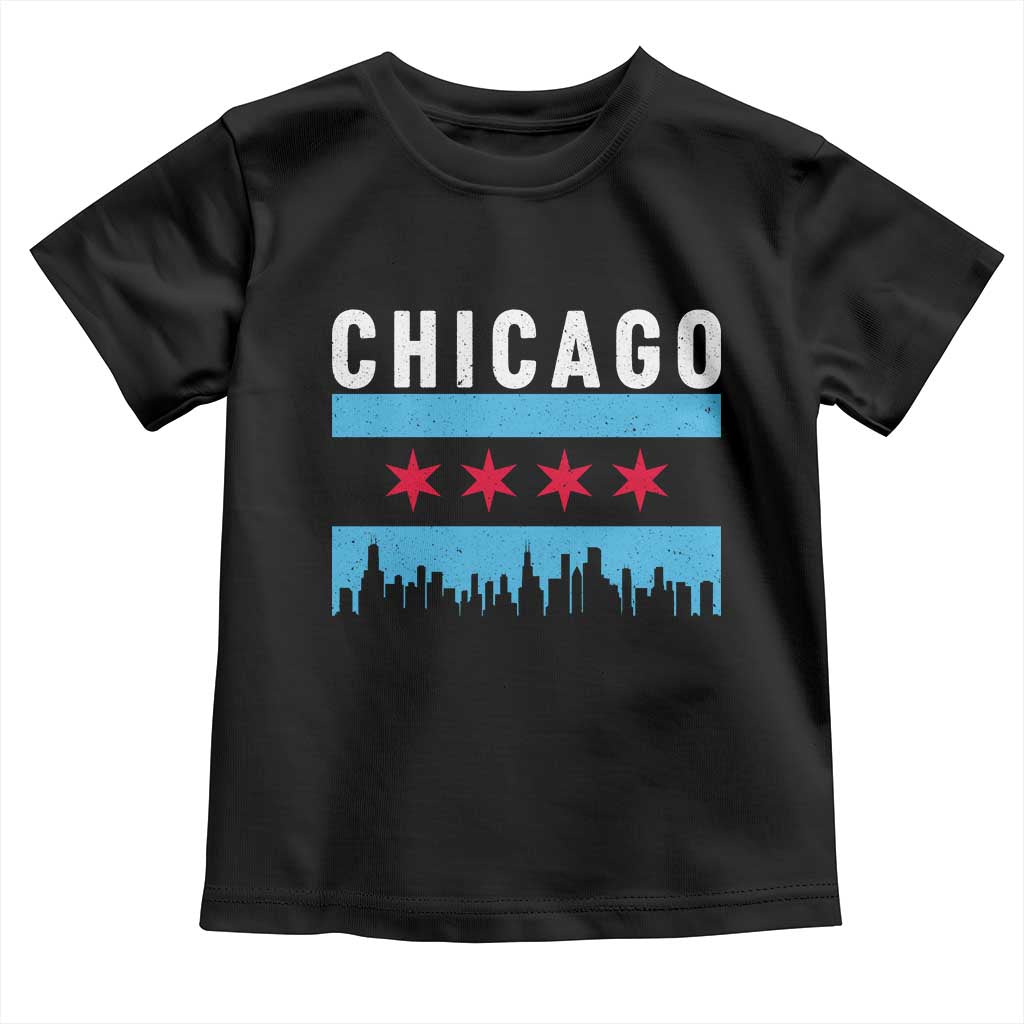 Vintage Chicago City Skyline Flag Toddler T Shirt TS14 Black Print Your Wear