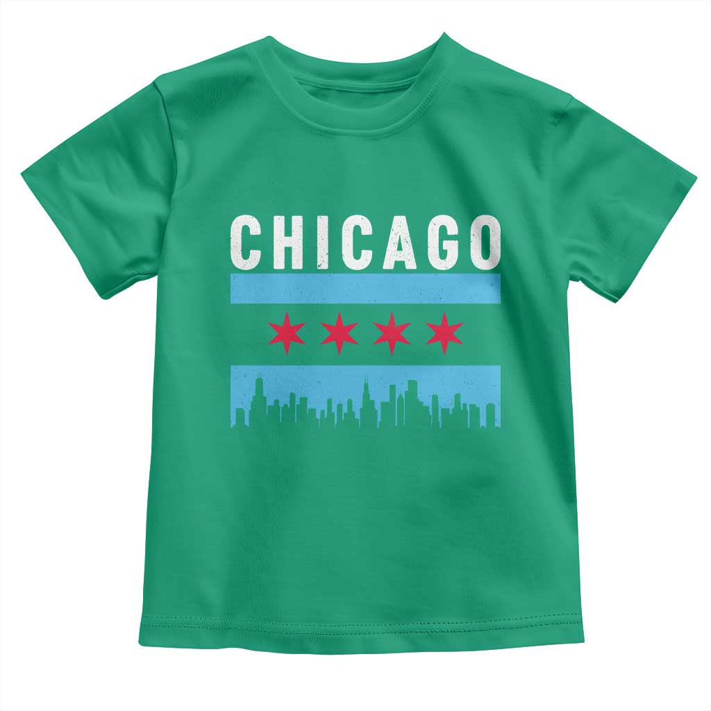 Vintage Chicago City Skyline Flag Toddler T Shirt TS14 Irish Green Print Your Wear
