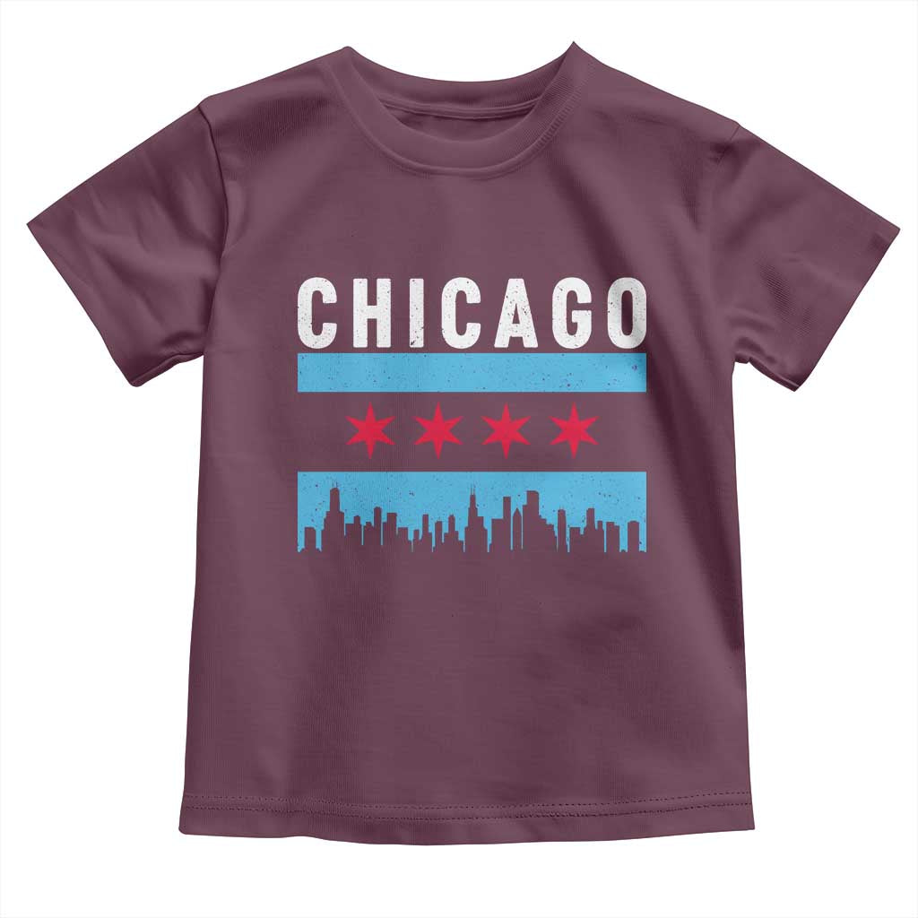 Vintage Chicago City Skyline Flag Toddler T Shirt TS14 Maroon Print Your Wear