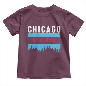 Vintage Chicago City Skyline Flag Toddler T Shirt TS14 Maroon Print Your Wear