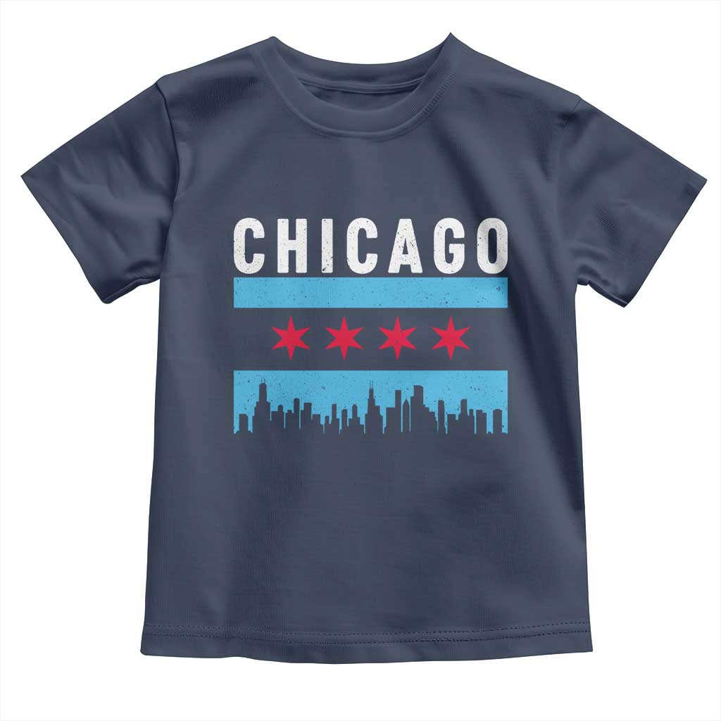 Vintage Chicago City Skyline Flag Toddler T Shirt TS14 Navy Print Your Wear
