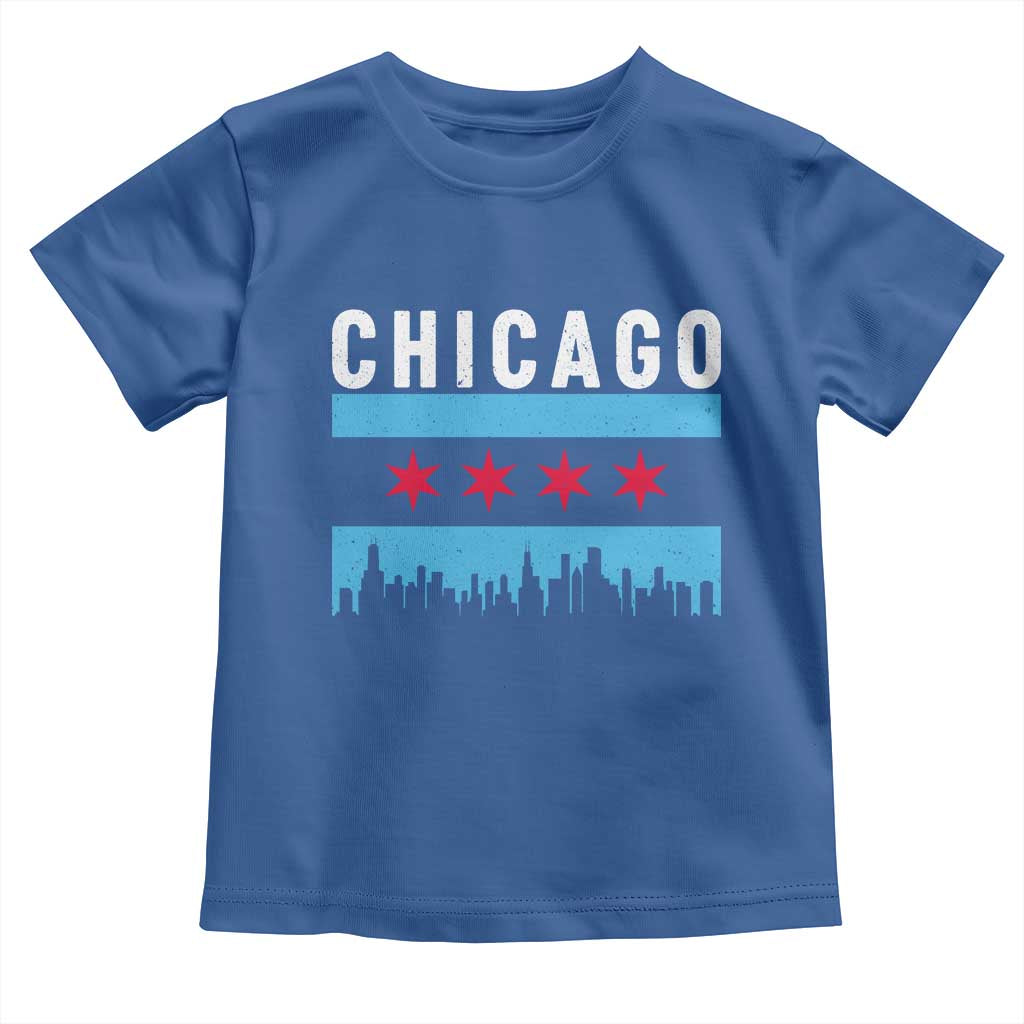 Vintage Chicago City Skyline Flag Toddler T Shirt TS14 Royal Blue Print Your Wear