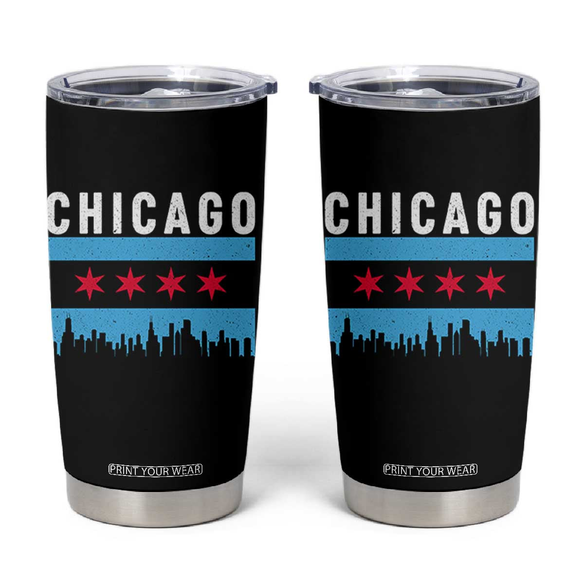 Vintage Chicago City Skyline Flag Tumbler Cup TS14 Black Print Your Wear