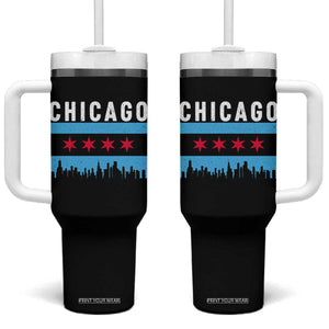 Vintage Chicago City Skyline Flag Tumbler With Handle TS14 One Size: 40 oz Black Print Your Wear