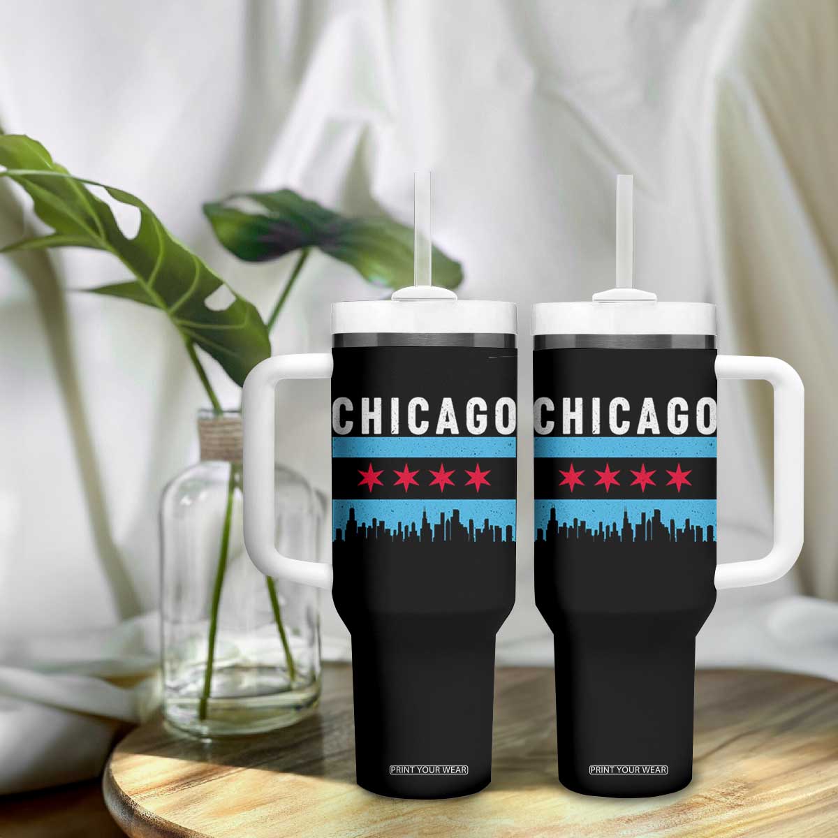 Vintage Chicago City Skyline Flag Tumbler With Handle TS14 Print Your Wear