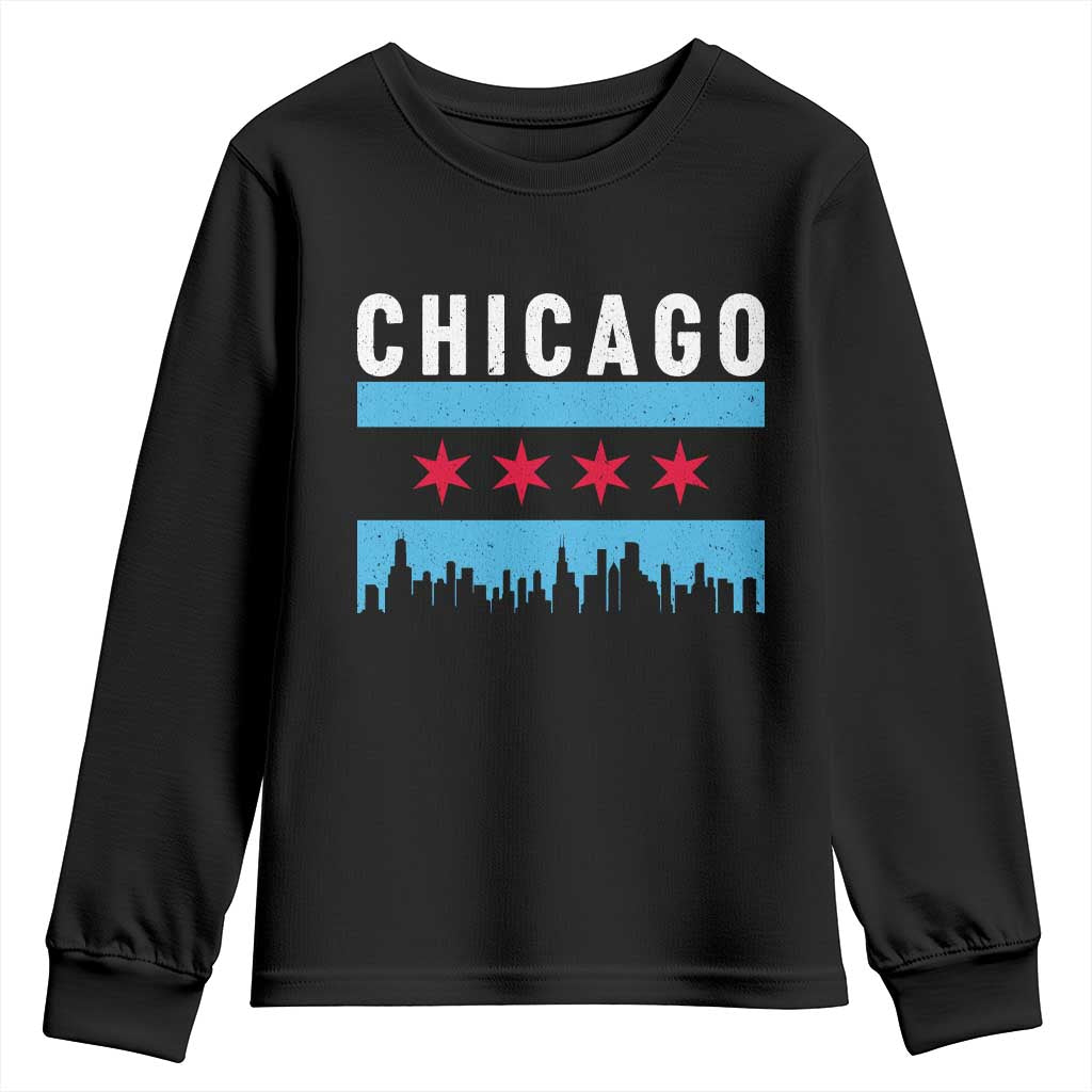 Vintage Chicago City Skyline Flag Youth Sweatshirt TS14 Black Print Your Wear