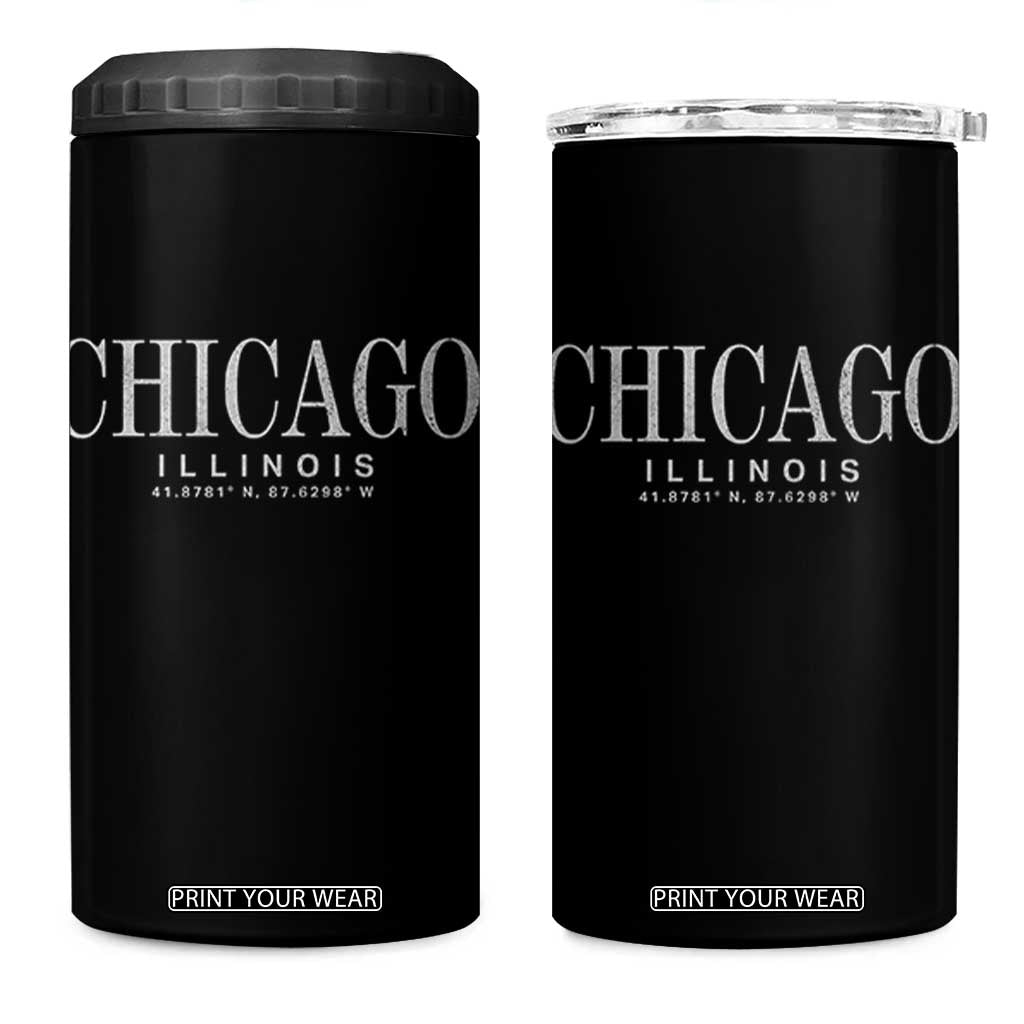 Chicago Illinois IL Est 1837 Vintage Travel Souvenir 4 in 1 Can Cooler Tumbler TS14 One Size: 16 oz Black Print Your Wear