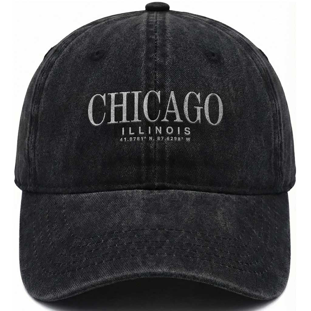 Chicago Illinois IL Est 1837 Vintage Travel Souvenir Washed Cotton Baseball Cap TS14 Print Your Wear