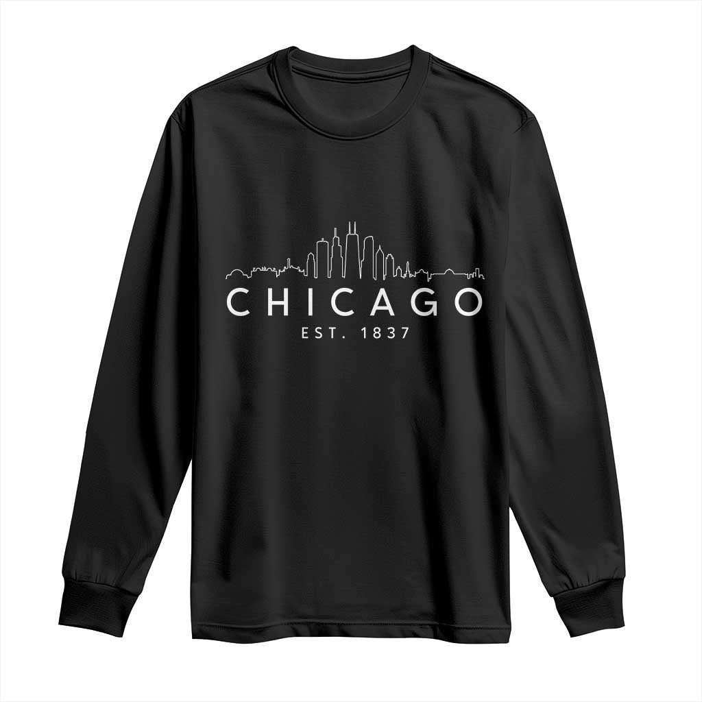 Chicago Downtown Skyline Minimalist Illinois Souvenir Long Sleeve Shirt TS14 Black Print Your Wear
