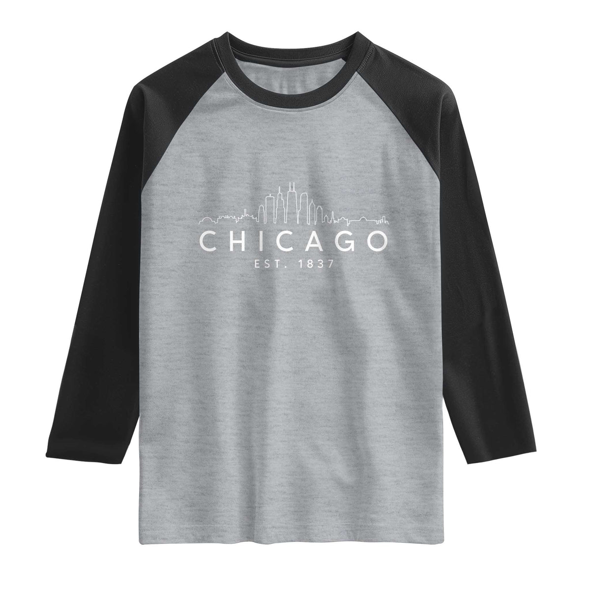 Chicago Downtown Skyline Minimalist Illinois Souvenir Raglan Shirt TS14 Heather Gray Black Print Your Wear