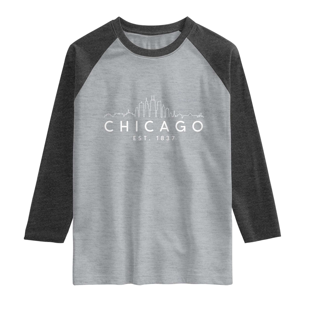 Chicago Downtown Skyline Minimalist Illinois Souvenir Raglan Shirt TS14 Heather Gray Heather Charcoal Print Your Wear